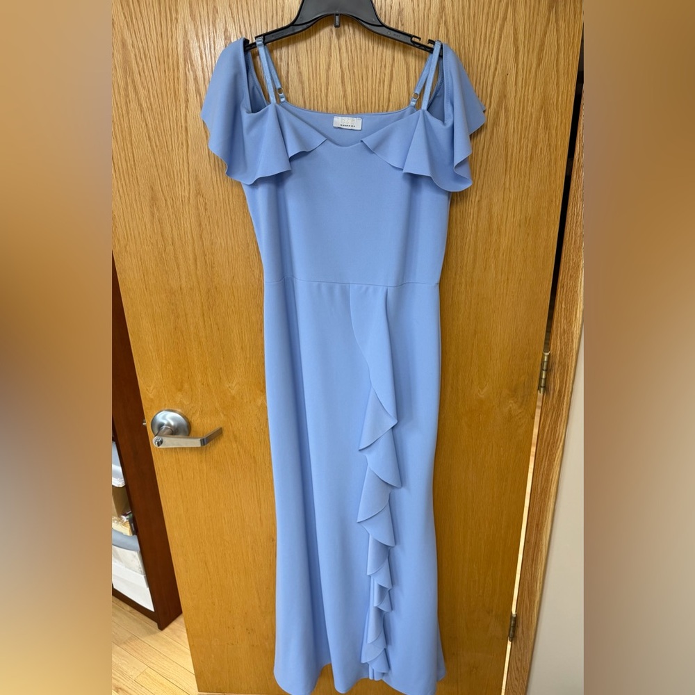 Blue Ruffle-Detail Maxi Dress with Off-Shoulder Straps